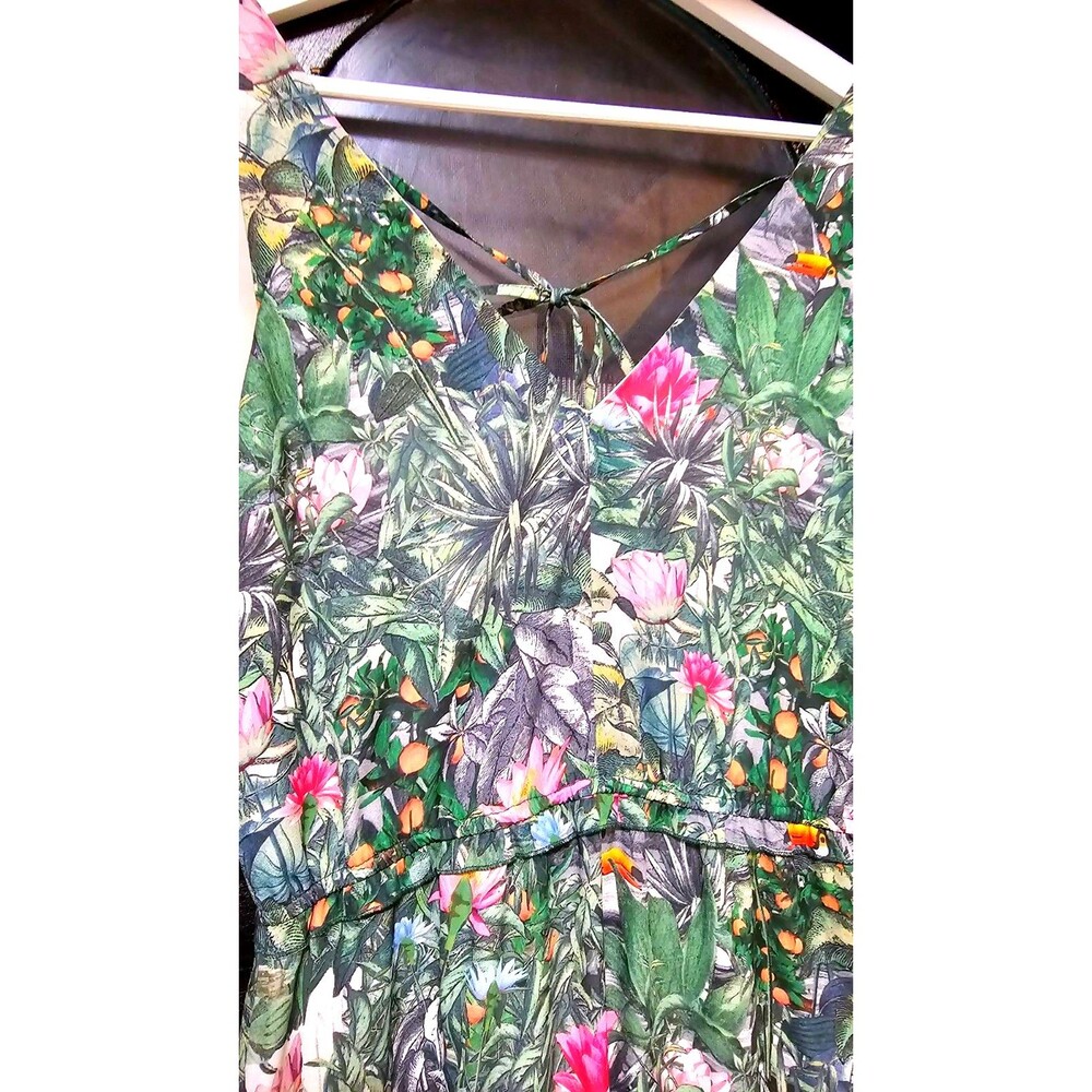 Garden Party Maxi Dress H&M Tropical Floral Birds Flowy Spring 6 - Picture 4 of 5